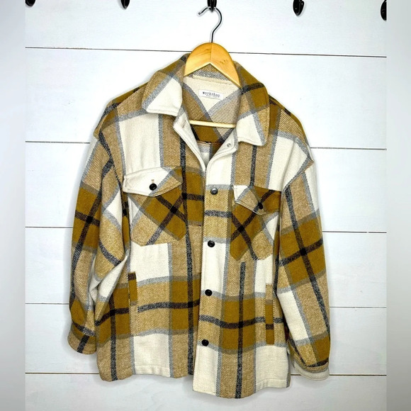 Workshop Republic Clothing Jackets & Blazers - Workshop Plaid Oversized Shacket Jacket Brown Tan - Size XL